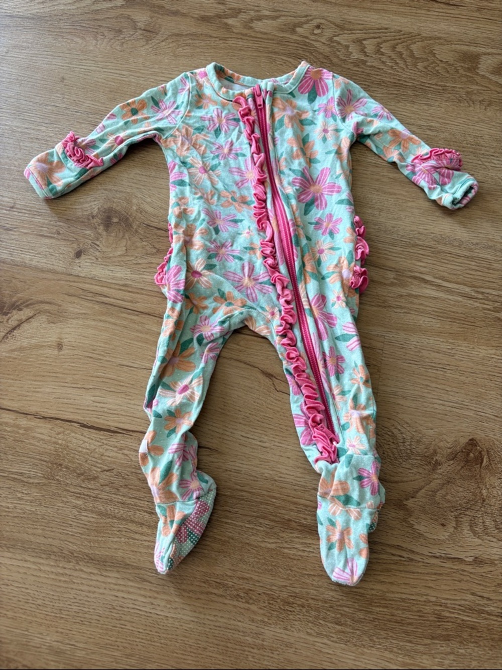 Ruffle Butts Pink Floral Ruffle Zip Baby One-Piece
